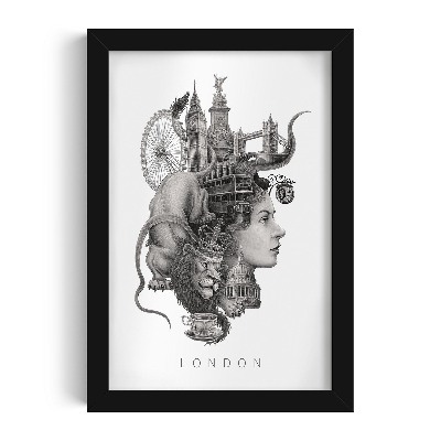 Obraz v černém rámu Londýn Černá a bílá