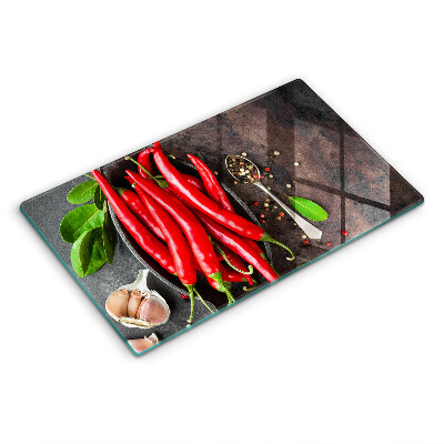 Skleněná deska do kuchyně Červené chilli papričky