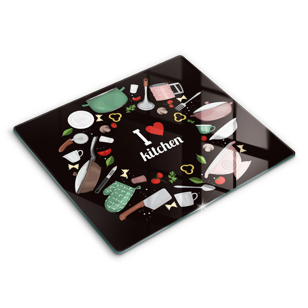 Skleněná krájecí deska 60x52 cm Ilustrace I love kitchen