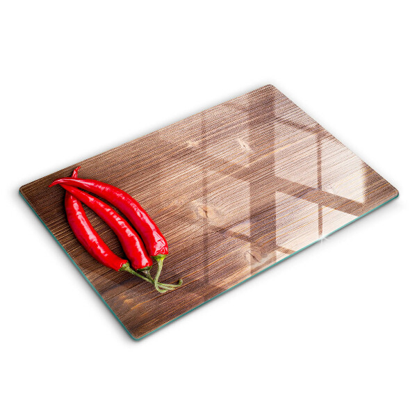 Skleněná deska do kuchyně 80x52 cm Chilli papričky na dřevě