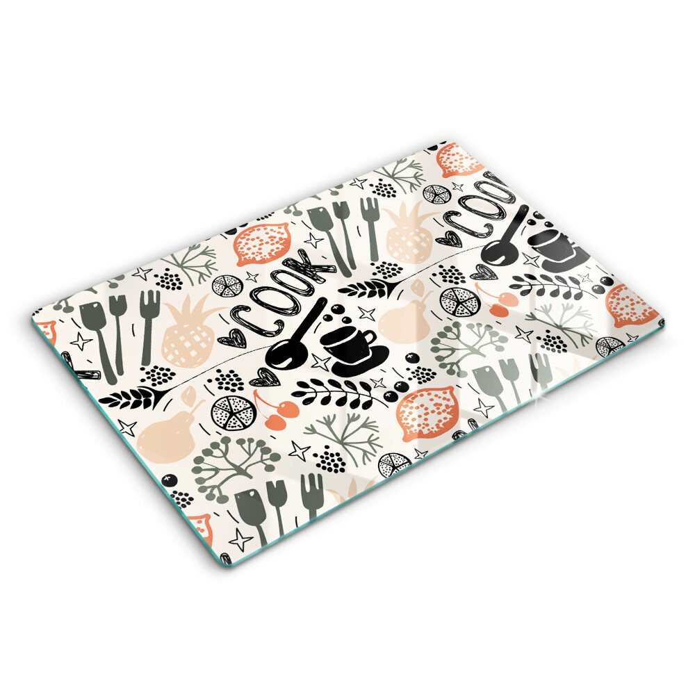 Skleněná deska do kuchyně 80x52 cm Kresba kuchyňského motivu