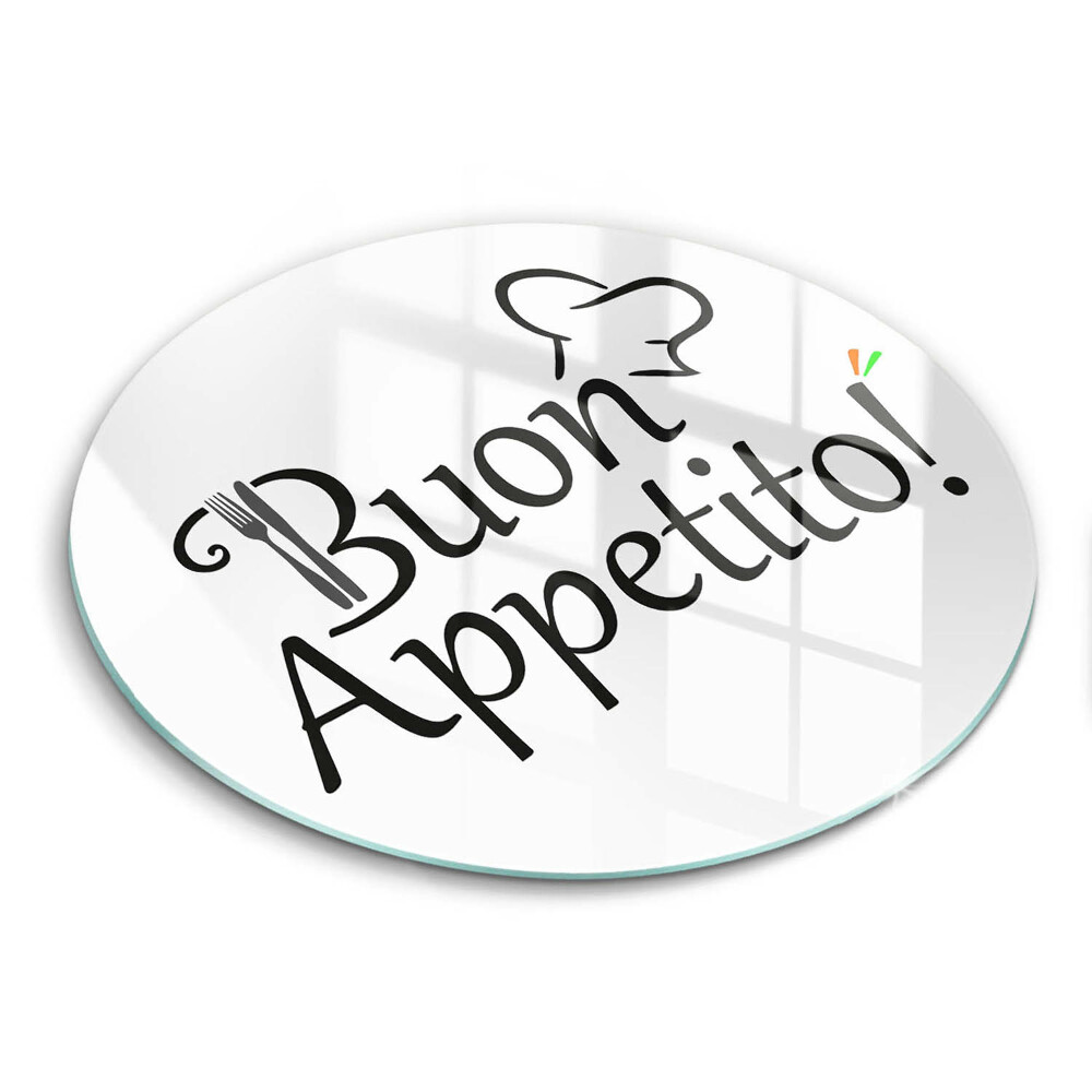 Skleněná krájecí deska okrągła Nápis Buon Appetito!