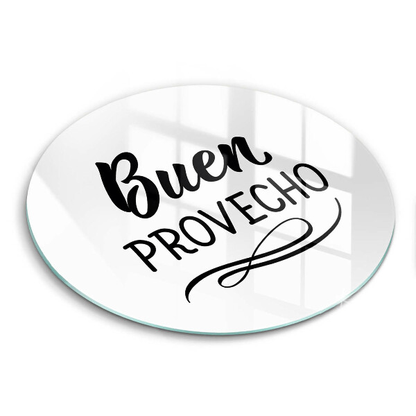 Skleněné krájecí prkénko okrągła Nápis Buen provecho
