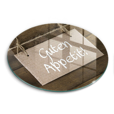 Krájecí prkénko skleněné okrągła Nápis na tabuli Guten Apetit