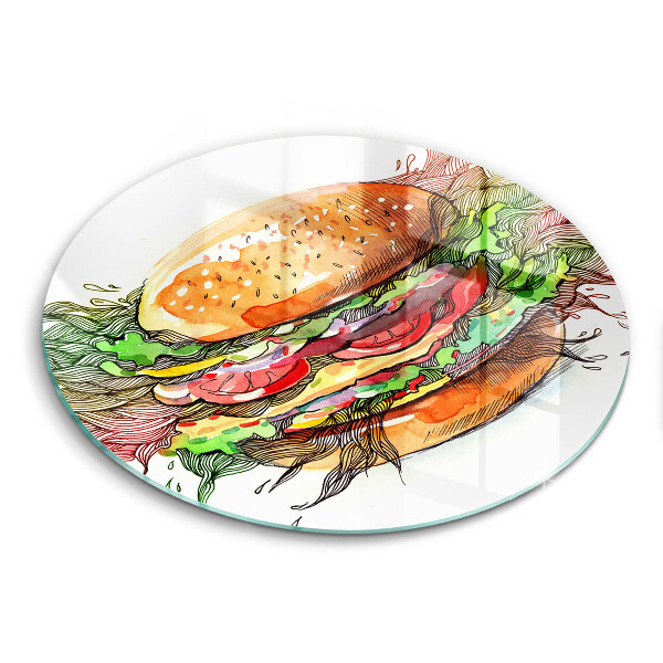 Krájecí prkénko skleněné okrągła Kresba hamburgeru