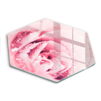 Krájecí prkénko skleněné Kapky rosy a květ růže