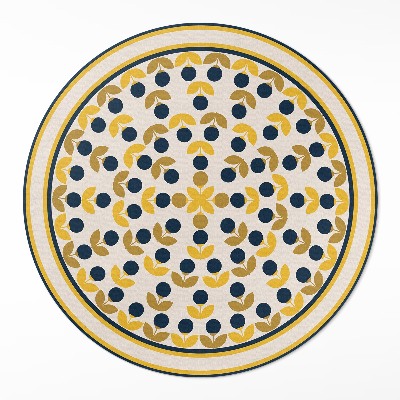 Kulatý vinylový koberec Drobná kvítka a listy pravidelný vzor