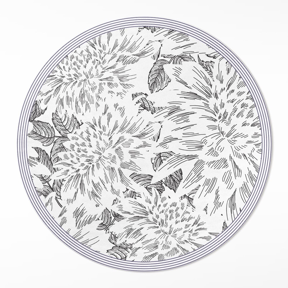 Kulatý vinylový koberec Skica květin stylová louka