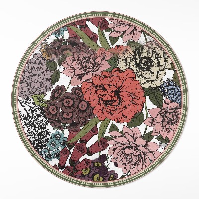 Kulatý vinylový koberec Pastelové květiny na louce vintage