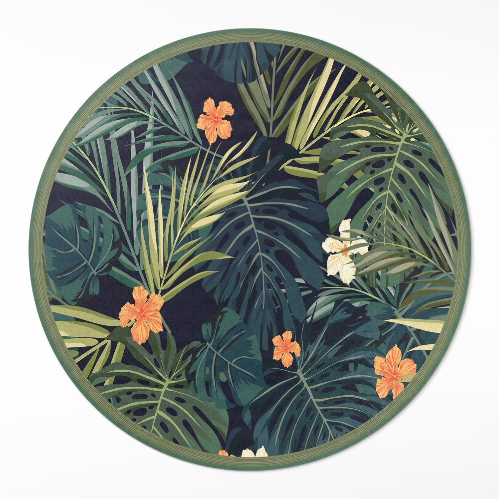 Kulatý vinylový koberec Tropická vegetace listy a květiny vintage