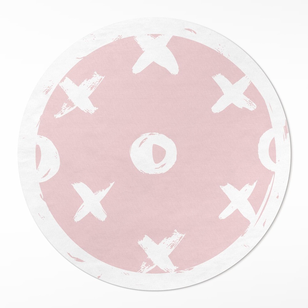 Kulatý vinylový koberec Kroužky a křížky na pastelovém pozadí