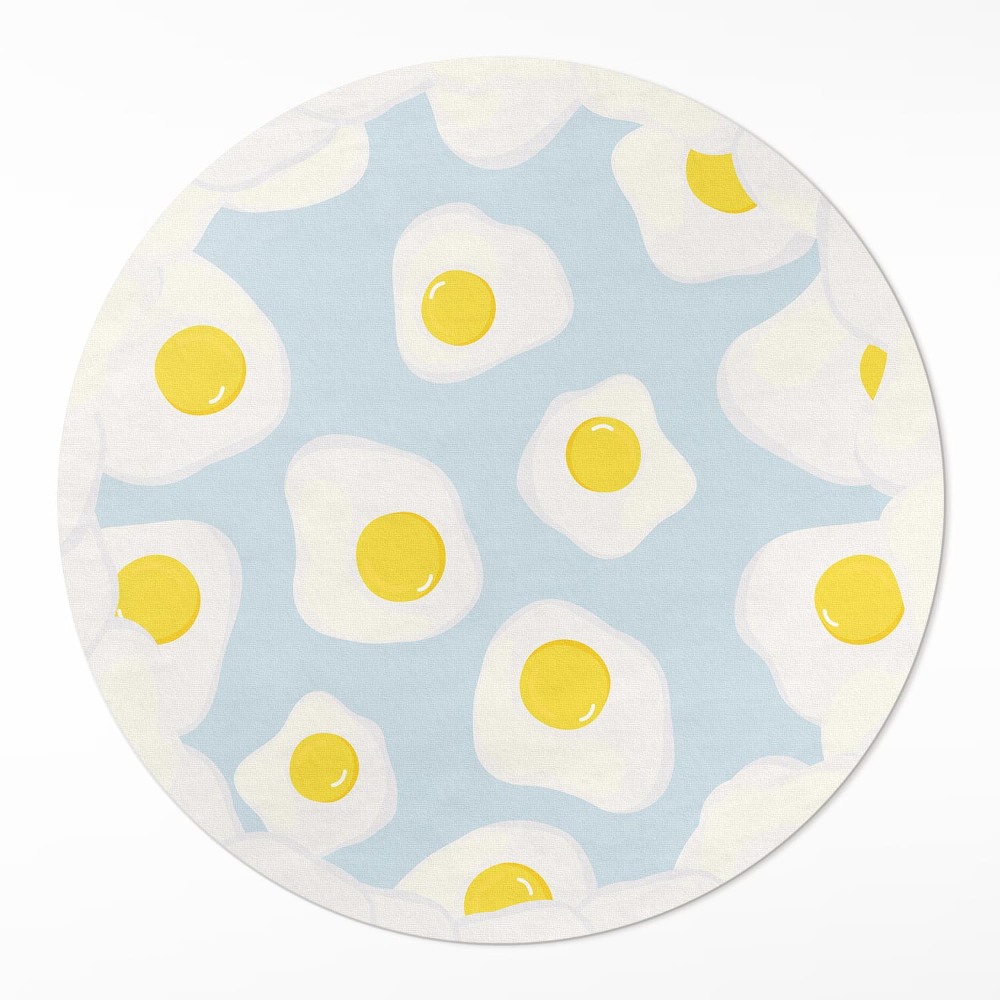 Kulatý vinylový koberec Sázená vejce na modrém pozadí