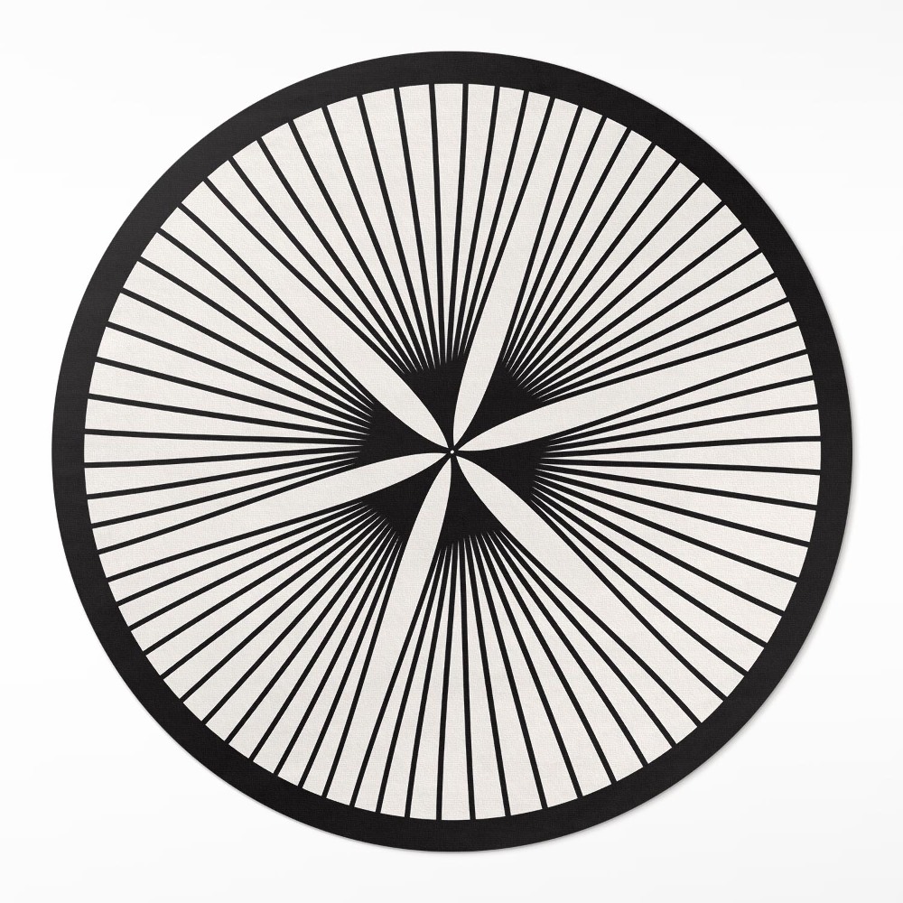 Kulatý vinylový koberec Stylový květ z tmavých linií