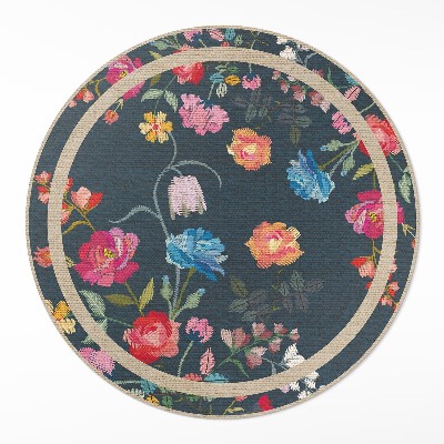 Kulatý vinylový koberec Barevné vyšívané květiny