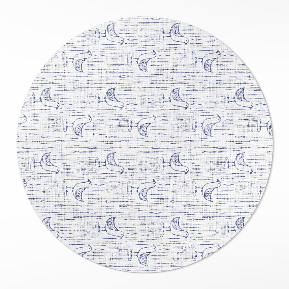 Kulatý vinylový koberec Kreslení ptáci jemný pravidelný vzor boho