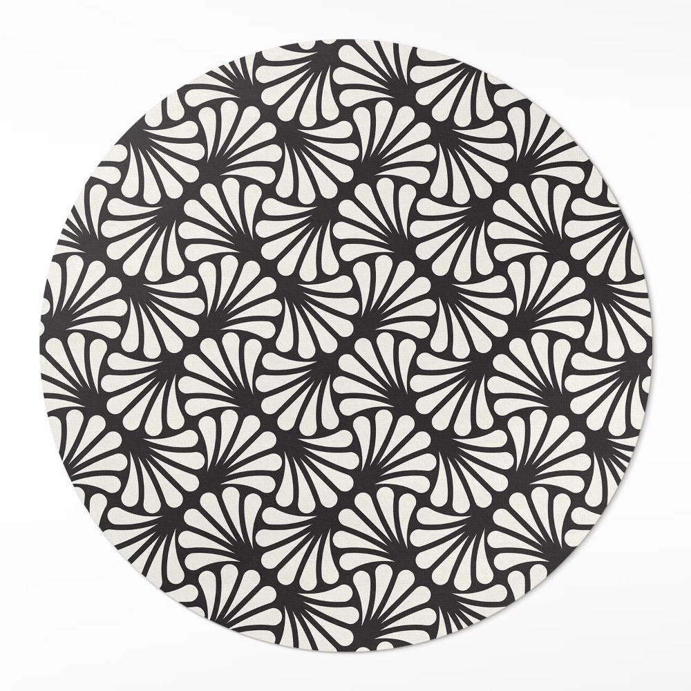 Kulatý vinylový koberec Geometrie listy jinanu art deco glamour