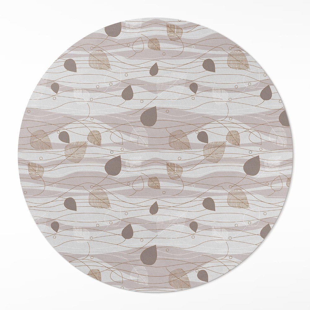 Kulatý vinylový koberec Boho lístky na pozadí vln ilustrace