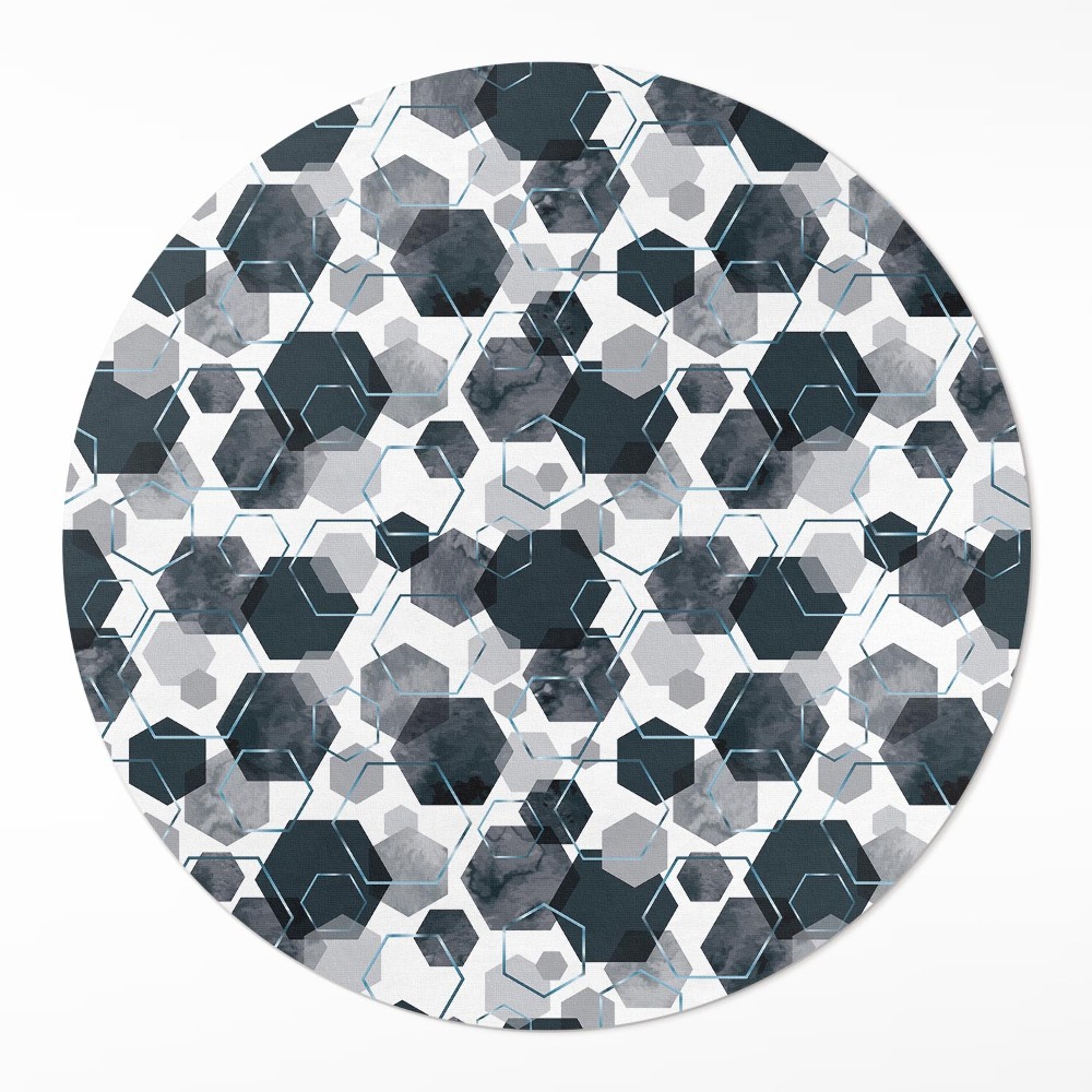 Kulatý vinylový koberec Akvarelové a lineární hexagony