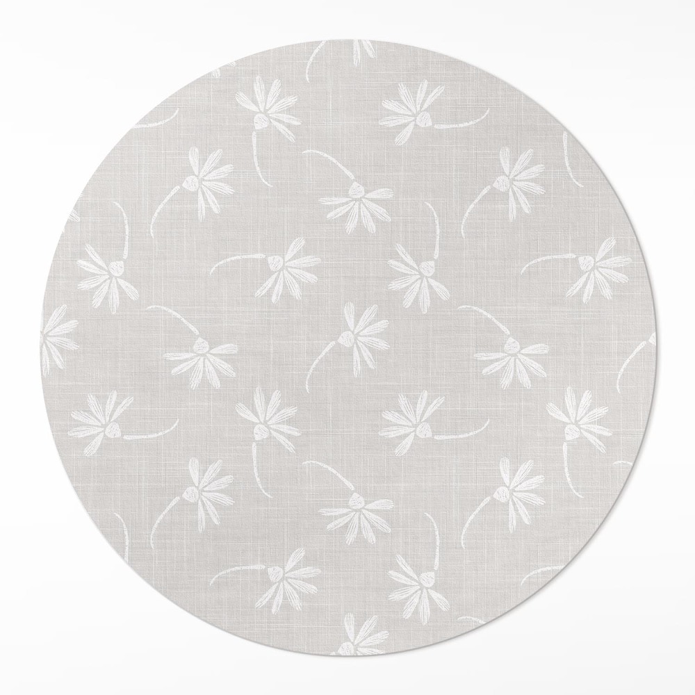 Kulatý vinylový koberec Jemné boho sedmikrásky na látce