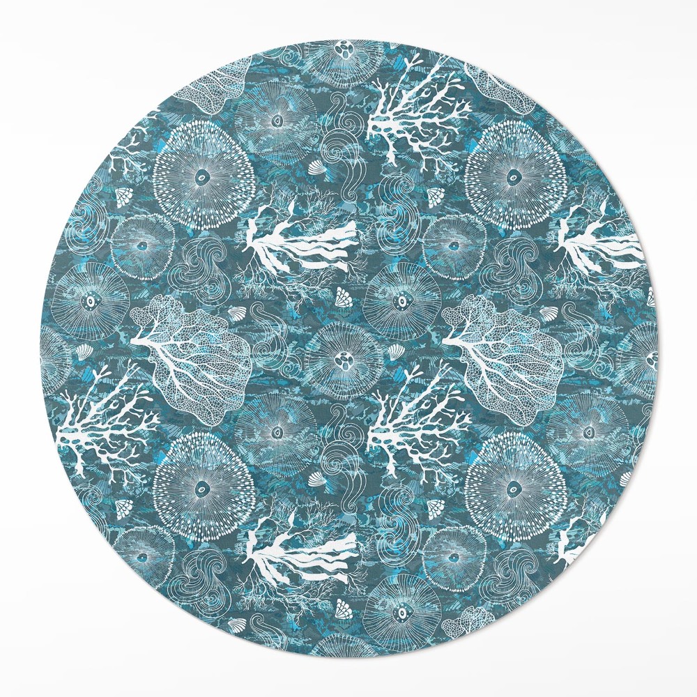 Kulatý vinylový koberec Vzor inspirovaný mořskou flórou a faunou