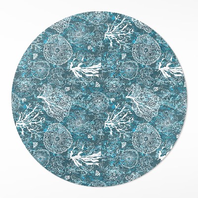 Kulatý vinylový koberec Vzor inspirovaný mořskou flórou a faunou