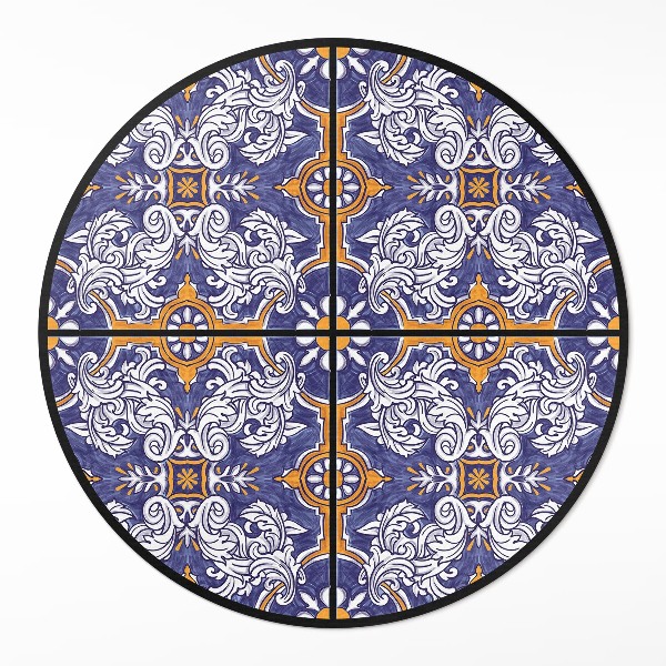 Kulatý vinylový koberec Stylové dlaždice s rostlinnými ornamenty