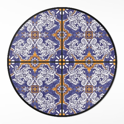 Kulatý vinylový koberec Stylové dlaždice s rostlinnými ornamenty