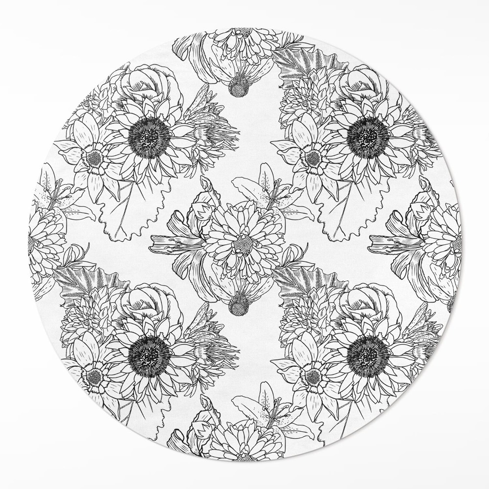 Kulatý vinylový koberec Kreslené slunečnice krásné květiny vintage