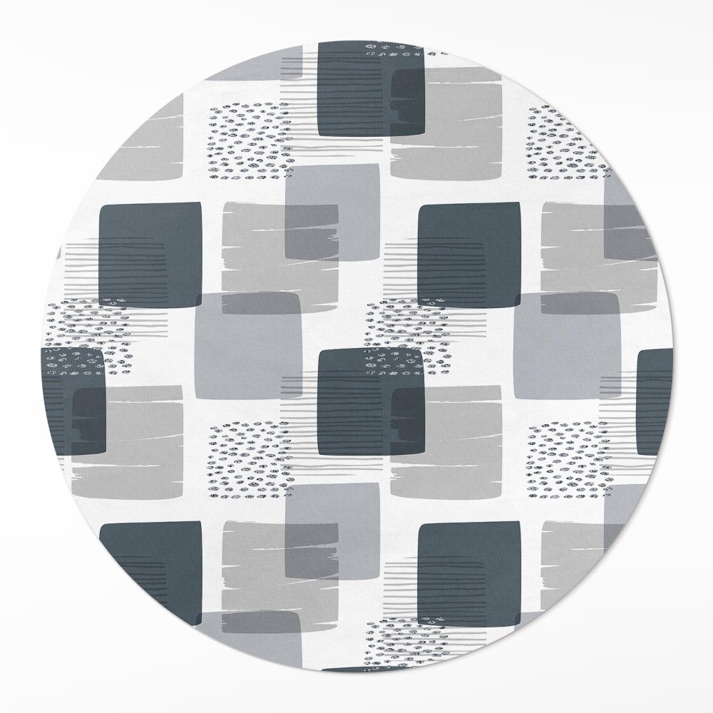 Kulatý vinylový koberec Malované čtverce retro