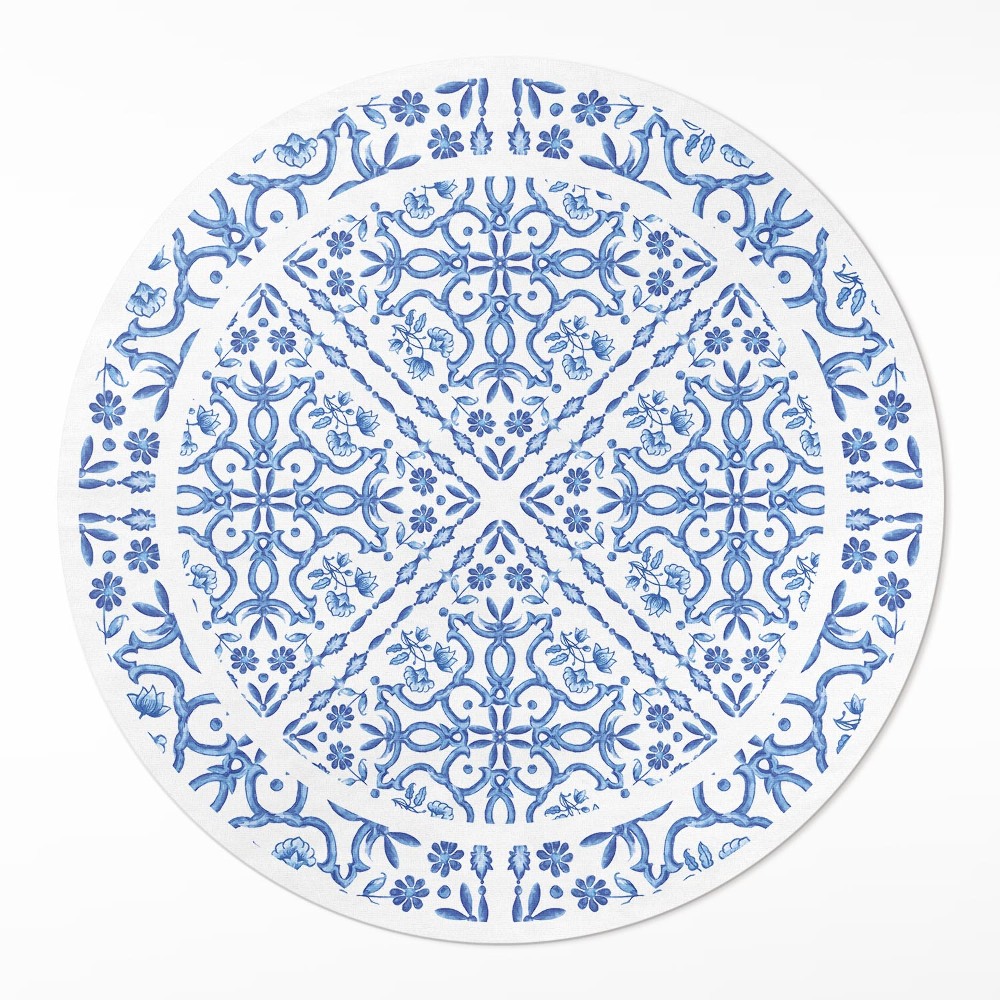 Kulatý vinylový koberec Dekorativní dlaždice rostlinné ornamenty