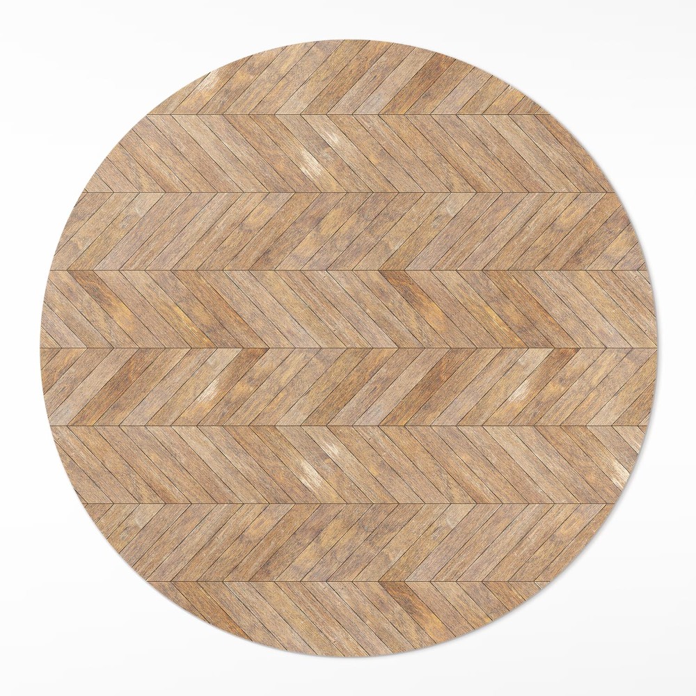 Kulatý vinylový koberec Vintage dřevěný parket podlahový rybí kost