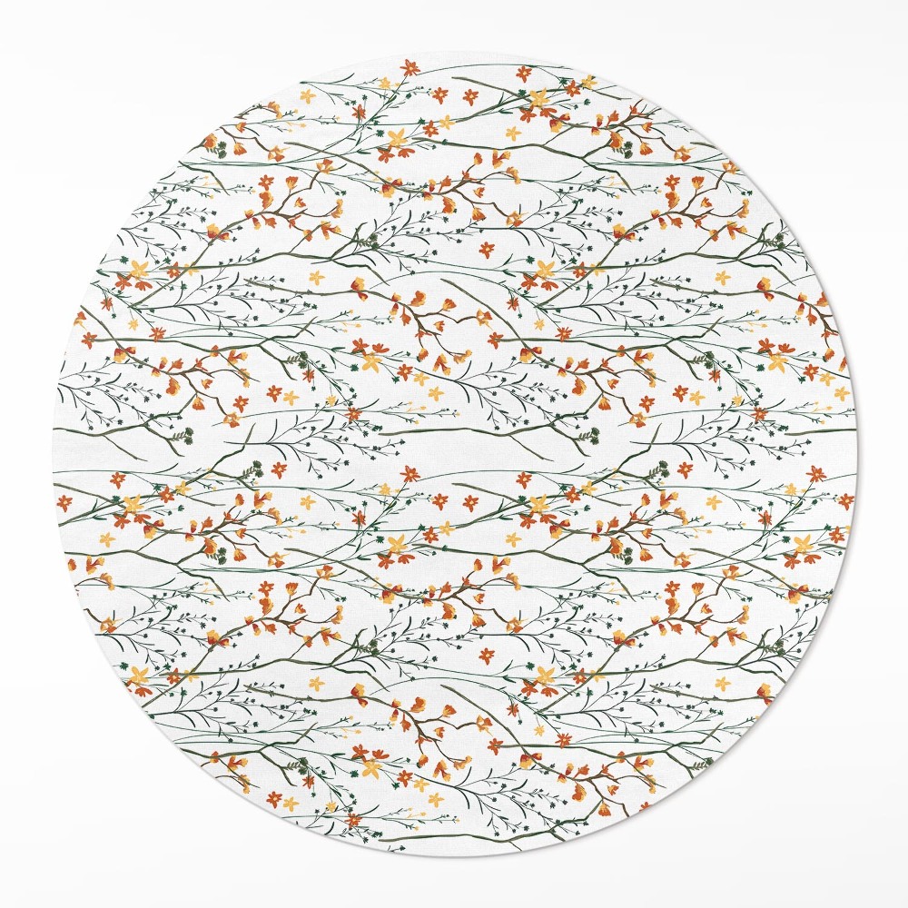 Kulatý vinylový koberec Kvítka a větvičky ve stylu boho