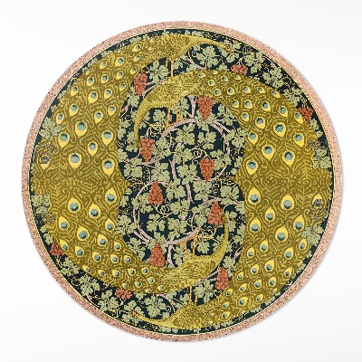 Kulatý vinylový koberec Žlutí pávi ve vinici