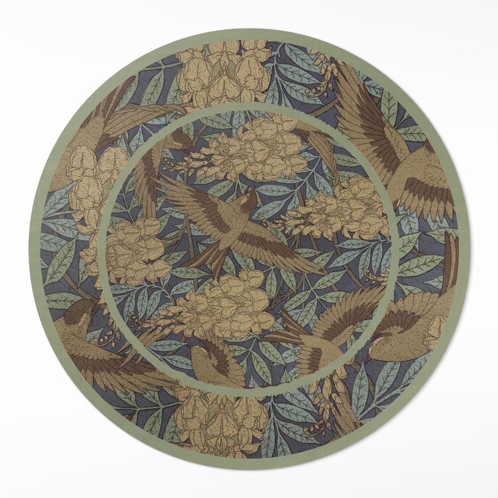 Kulatý vinylový koberec Ptáci, květiny a listy vintage