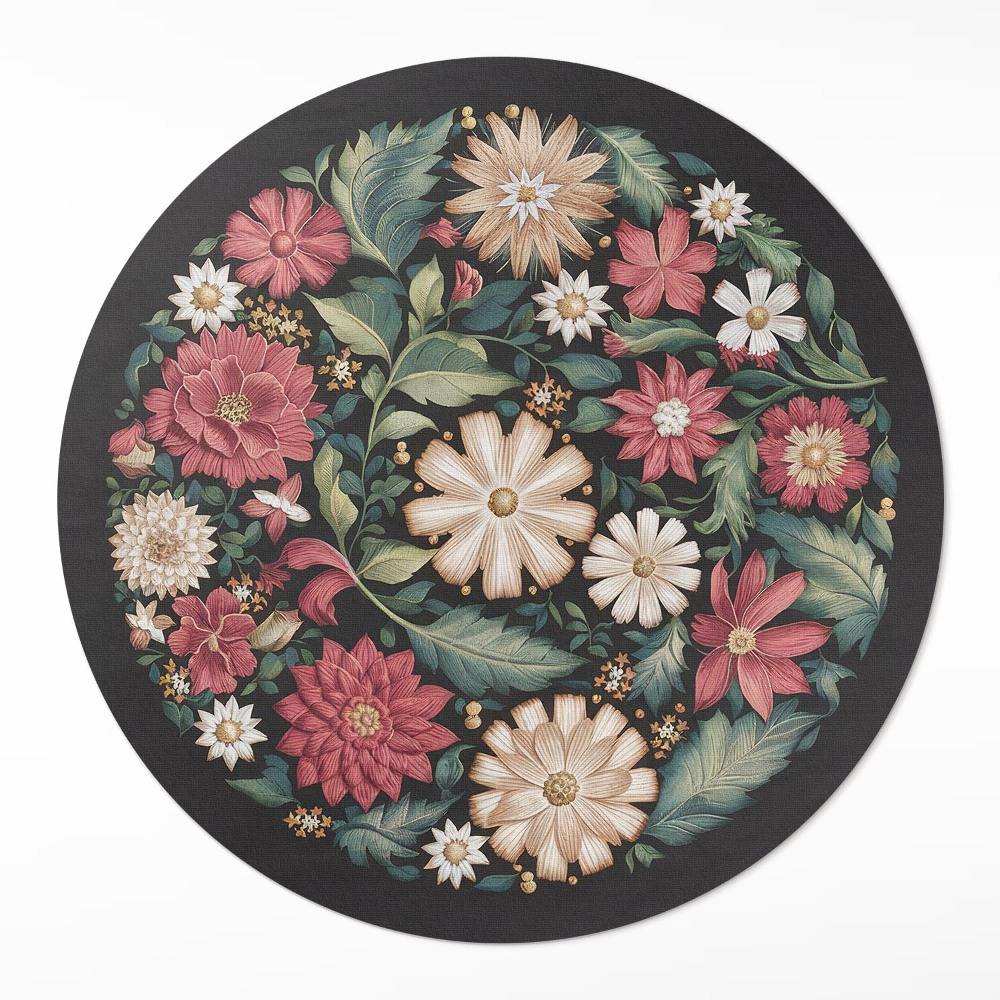 Kulatý vinylový koberec Polní květiny pastelové jemné rostliny