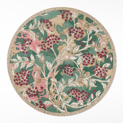 Kulatý vinylový koberec Grafika vegetace vintage květiny a listy