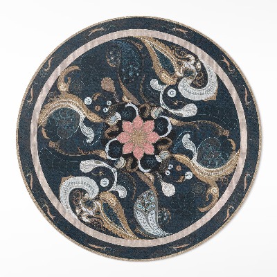 Kulatý vinylový koberec Abstrakce tvarů a květina ve vintage stylu