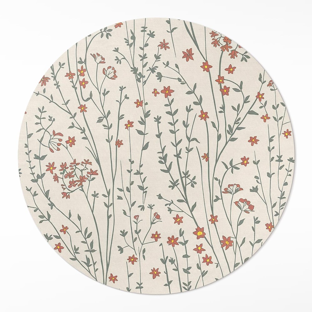 Kulatý vinylový koberec Drobná polní kvítka boho jemná louka