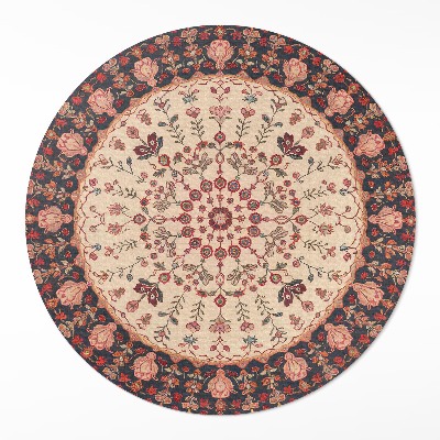 Kulatý vinylový koberec Mandala styl perský rostlinný motiv vintage