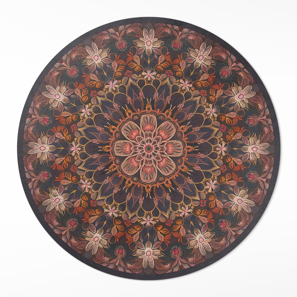 Kulatý vinylový koberec Orientální dekorace vzor s rostlinným motivem