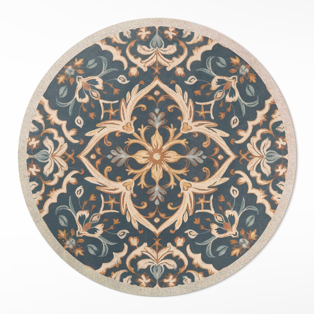 Kulatý vinylový koberec Rostlinný ornament vintage