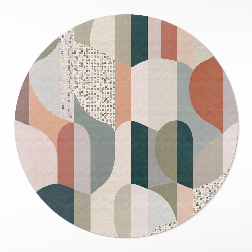 Kulatý vinylový koberec Boho abstrakce oblý tvary ve stylu retro