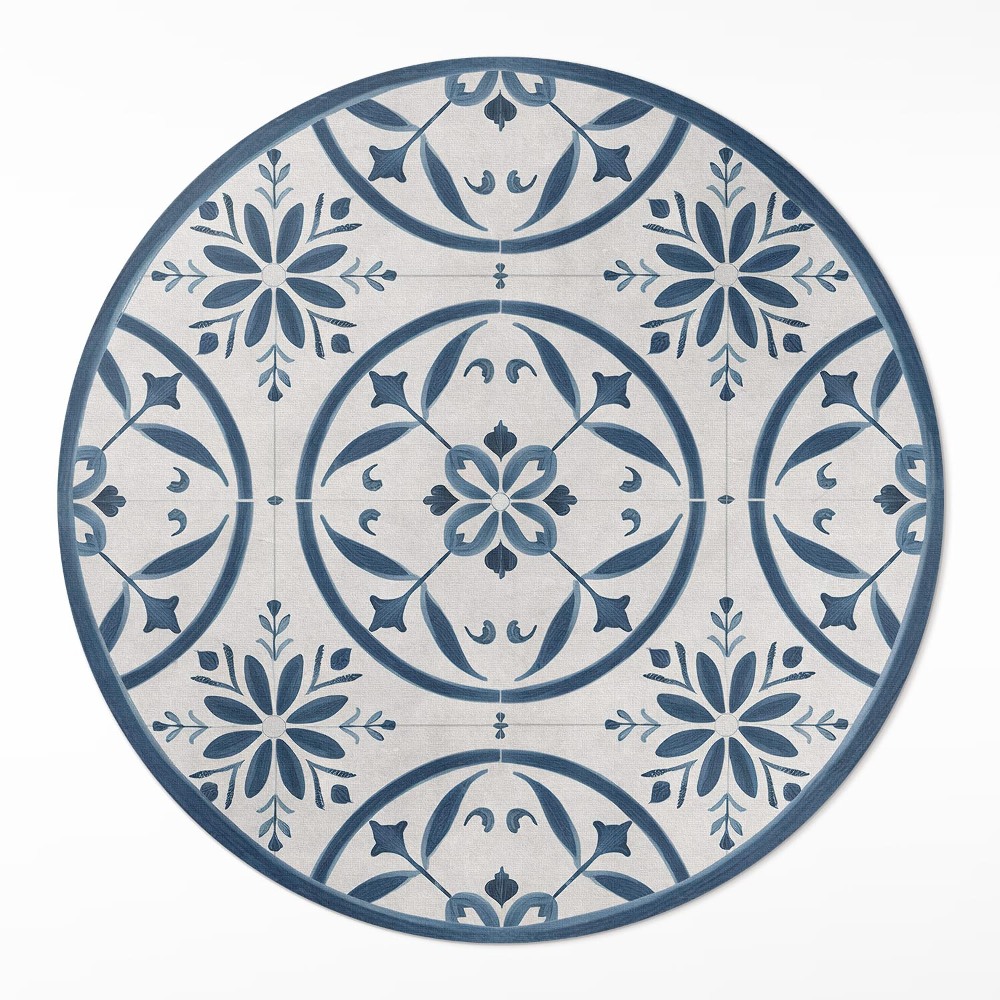 Kulatý vinylový koberec Jemné dlaždice styl portugalský vintage