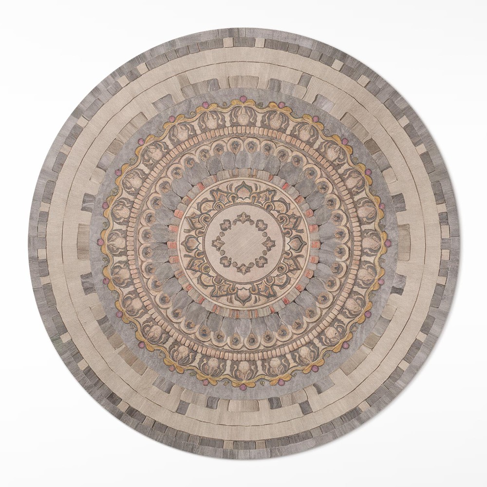 Kulatý vinylový koberec Ornament ve stylu staré kamenné mozaiky
