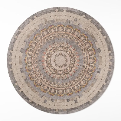 Kulatý vinylový koberec Ornament ve stylu staré kamenné mozaiky