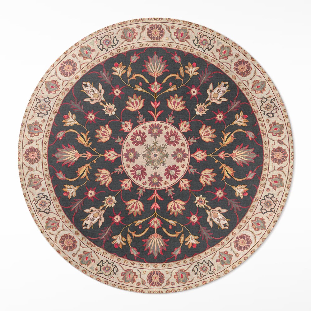 Kulatý vinylový koberec Dekorativní rostlinný motiv styl perský
