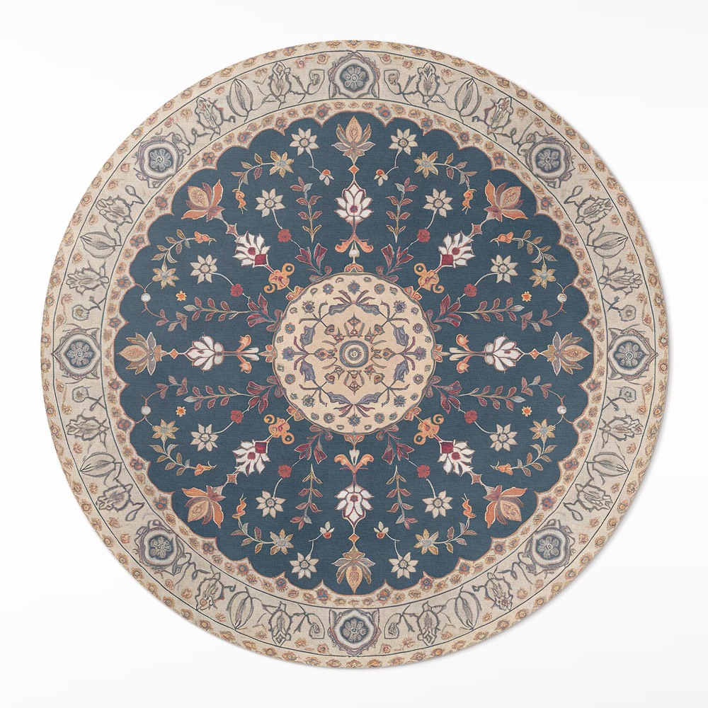Kulatý vinylový koberec Rostlinný ornament s květinami styl perský