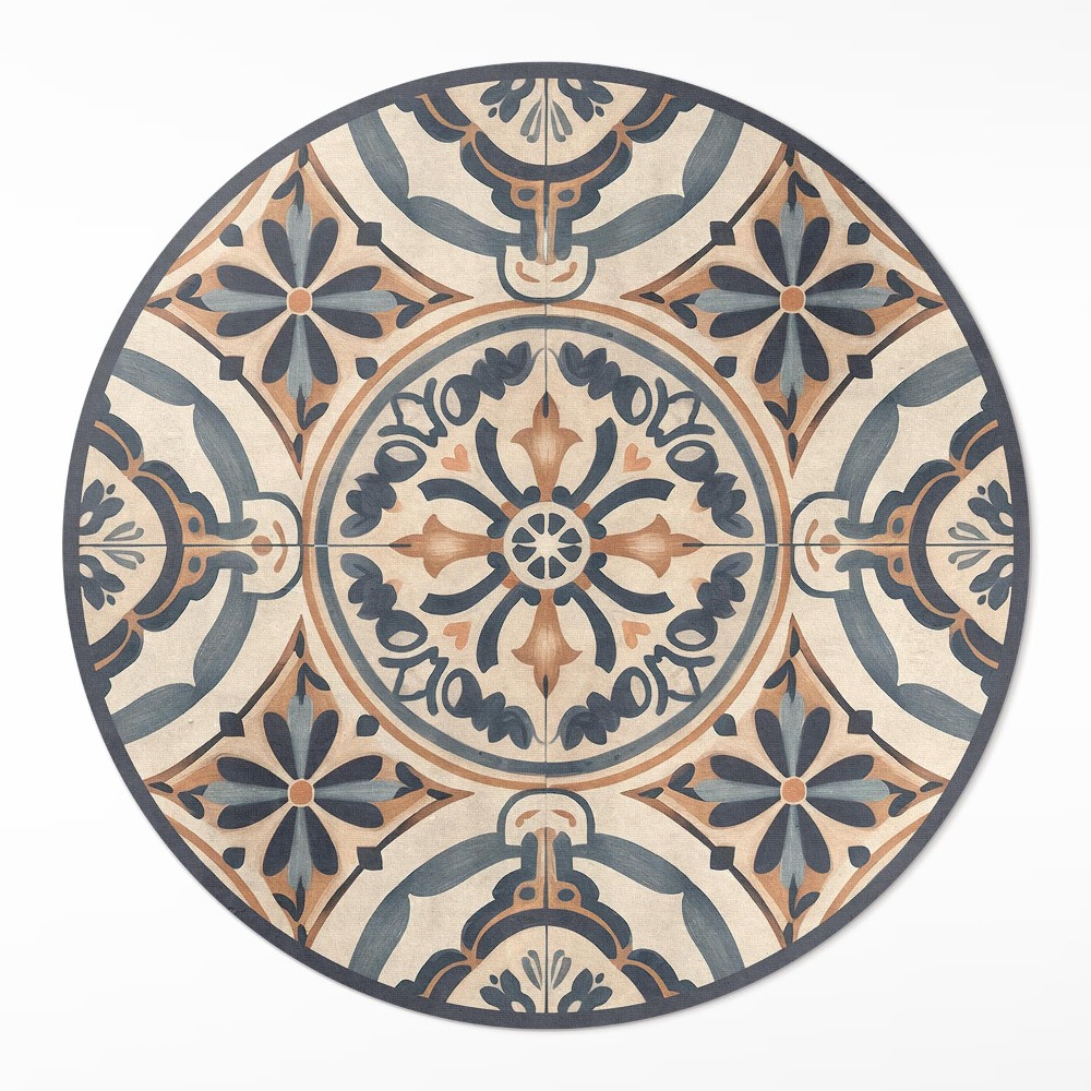 Kulatý vinylový koberec Antická mozaika s rostlinným motivem vintage