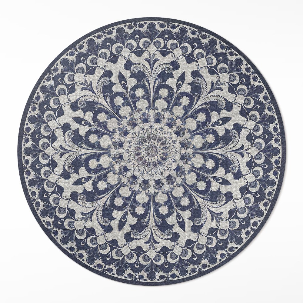 Kulatý vinylový koberec Kaleidoskop květin ve stylu retro