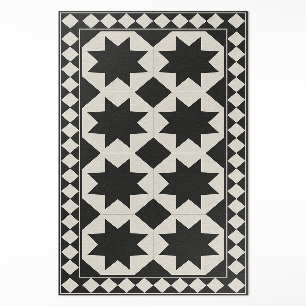 Vinylový koberec Černo-bílé hvězdy elegantní mozaika